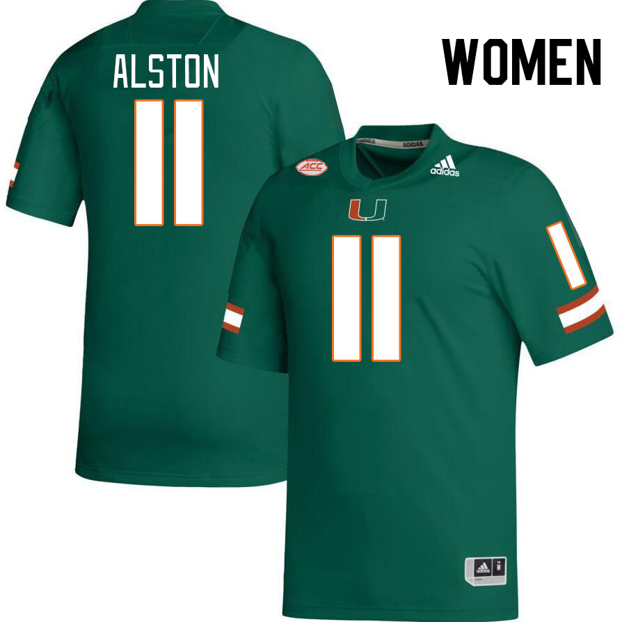 Women #11 Elijah Alston Miami Hurricanes College Football Jerseys Stitched-Green